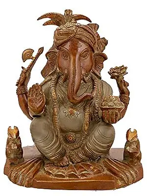 Seated Ganesha, Flanked By Two Mice