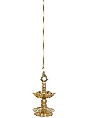 11" Roof Hanging Seven Wick Lamp in Brass | Handmade | Made in India