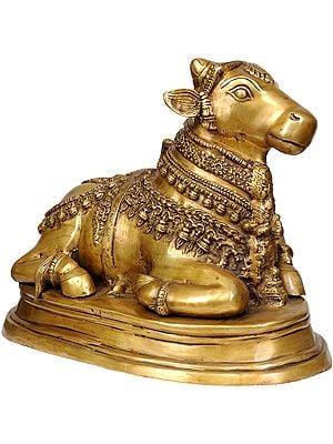 17" Brass Nandi Sculpture - Shiva's Escort | Handmade | Made in India