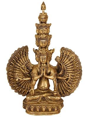 12" Tibetan Buddhist Deity Eleven Headed Avalokiteshvara In Brass | Handmade | Made In India