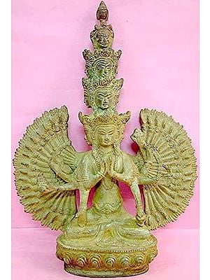 12" Tibetan Buddhist Deity Eleven Headed Thousand Armed Avalokiteshvara In Brass | Handmade | Made In India
