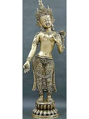 29" Tibetan Buddhist Goddess Large Standing Tara Statue in Brass | Handmade | Made in India
