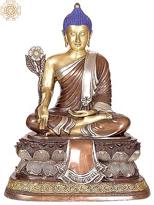 16" Tibetan Buddhist God Medicine Buddha In Brass | Handmade | Made In India