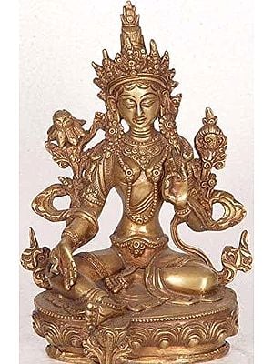 8" A Traditional Form of Green Tara (Tibetan Buddhist Goddess) In Brass | Handmade | Made In India