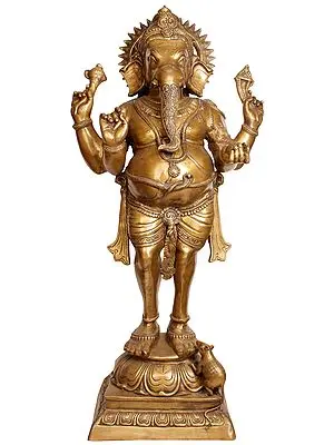51" Standing Ganesha In Brass | Handmade | Made In India