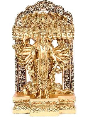 14" Lord Vishnu in his Cosmic Magnification In Brass | Handmade | Made In India