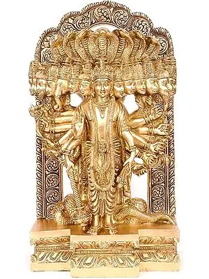 14" Lord Vishnu in his Cosmic Magnification | Handmade Brass Idol