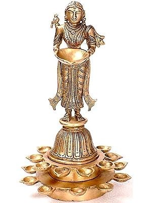11" Twenty-One Lamps of Prosperity In Brass | Handmade | Made In India