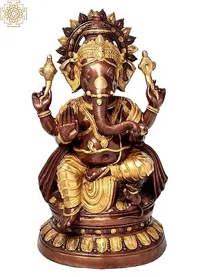 36" Large Ganesha Brass Figurine | Indian HandCrafted Idol