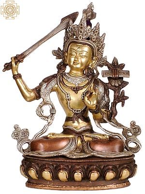 12" Tibetan Buddhist Deity Manjushri Brass Sculpture | Handmade | Made in India