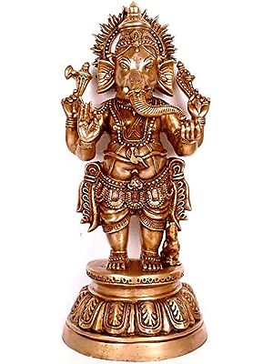 23" Standing Ganesha In Brass | Handmade | Made In India