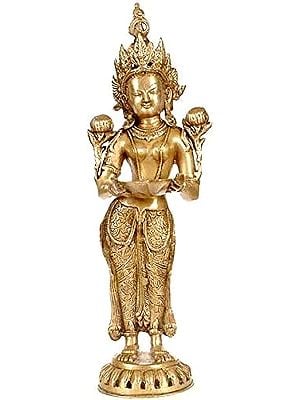 20" Tibetan Buddhist Tara with Lamp In Brass | Handmade | Made In India