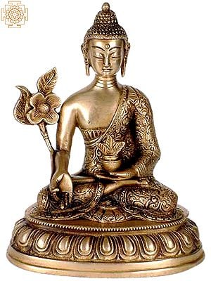 8" Tibetan Buddhist Deity Medicine Buddha Brass Statue | Handmade | Made in India