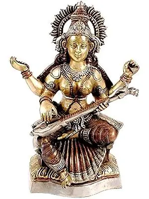 17" Saraswati In Brass | Handmade | Made In India