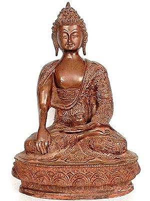 12" Buddha with Carved Robe In Brass | Handmade | Made In India