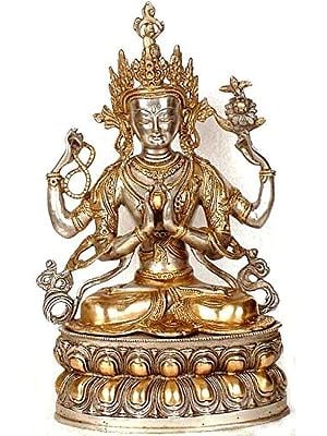 14" Tibetan Buddhist Deity Four Armed Avalokiteshvara (Chenrezig) In Brass | Handmade | Made In India