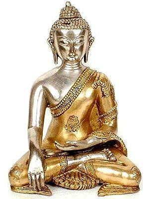 10" Buddha with Golden Robe In Brass | Handmade | Made In India