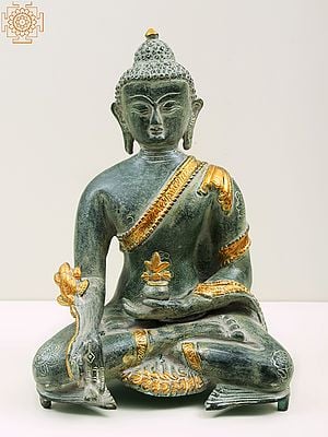10" Tibetan Buddhist God Medicine Buddha In Brass | Handmade