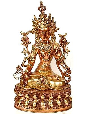 14" Tibetan Buddhist Goddess White Tara In Brass | Handmade | Made In India