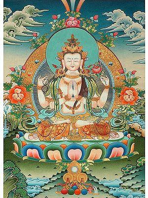 A Fine Portrait of Compassionate Chenrezig (Shadakshari Lokeshvara)