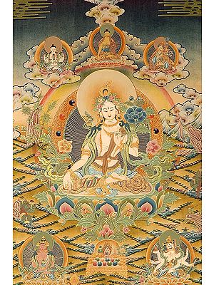 A Great Triad of Three Long Life Deities ( White Tara with Amitayus Buddha and Goddess Ushnishvijaya)