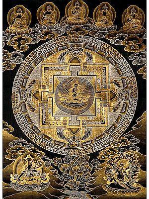 Bodhisattva Manjushri Mandala with Five Dhyani Buddhas Atop