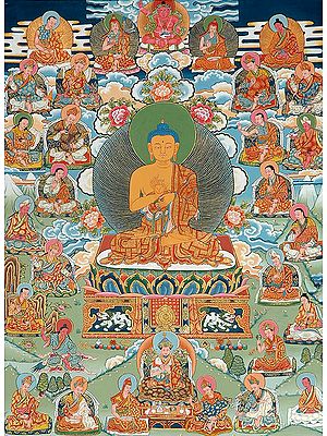 The Buddha Preaching Law of Dhamma to Great Sixteen Arhats