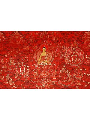 Buddha Shakyamuni Seated in Six-Ornament Throne of Enlightenment and the Scenes from His Life