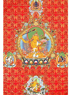 Ever Graceful Manjushri Seated against the Backdrop of Series of His Emanations (Super Large Thangka)