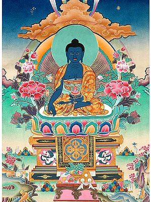 Medicine Buddha Seated on Snow Lion Throne