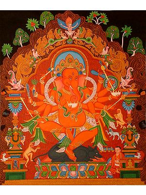 Rakta Ganapati Seated on the Six Ornament Throne of Enlightenment