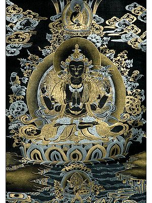 Shadakshari Lokeshvara (Esoteric Black Thangka)