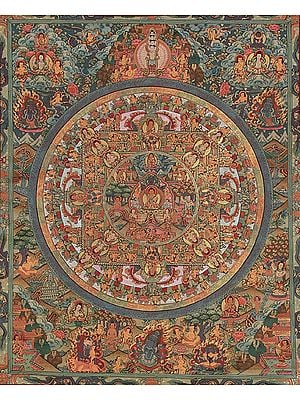 Shakyamuni Buddha Mandala with Aspects of His Life, Thousand Armed Avalokiteshvara, Great Adepts and Wrathful Guardians