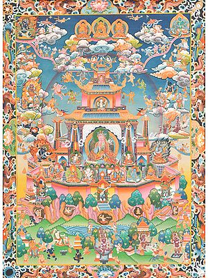 Paradise Of Tibetan Buddhist Deity Padmasambhava (Superfine Thangka)
