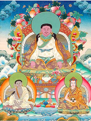 The Great Siddha Marpa with Disciple Milarepa and a Kagyu Lama