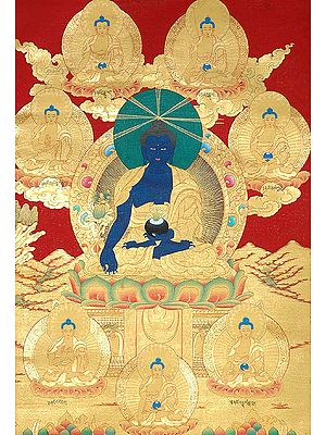 The Medicine Buddha with His Seven Brothers (Names Written in Tibetan Script)