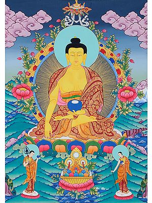 Shakyamuni Buddha with Begging Bowl and Two Main Disciples Shariputra and Maudgalyayana
