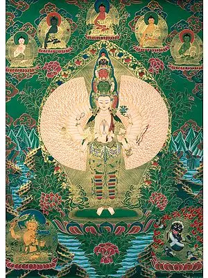 Thousand Armed Avalokiteshvara with Five Dhyani Buddhas - Tibetan Buddhist