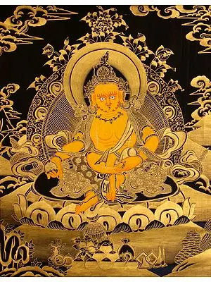 Tibetan Buddhist Deity Jambhala (Kubera) Thangka Painting – Spiritual Art for Prosperity