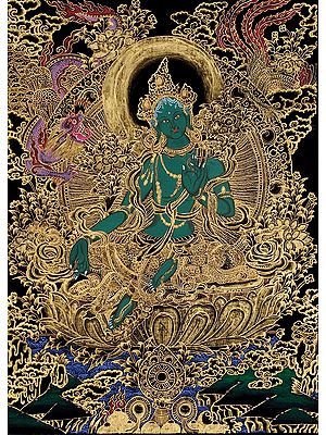 Dark Emerald Goddess Green Tara Thangka Painting