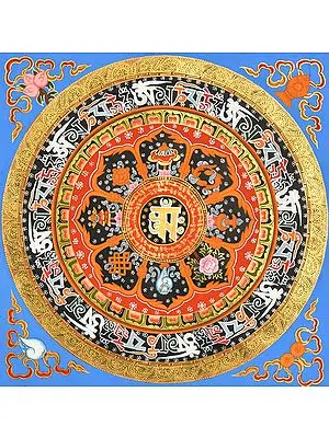 Tibetan Buddhist OM Mandala with Ashtamangala Symbols