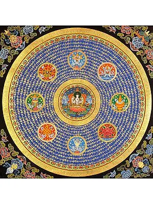 Large Chenrezig Mandala with Ashtamangala (Tibetan Buddhist)