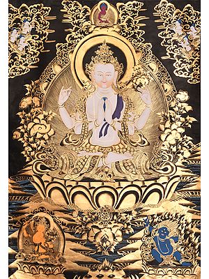 Super Large Thangka of Tibetan Buddhist Deity Chenrezig (Shadakshari Avalokiteshvara)
