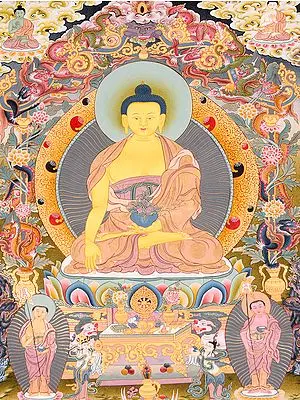 Shakyamuni On a Dragon Throne with His two Chief Disciples