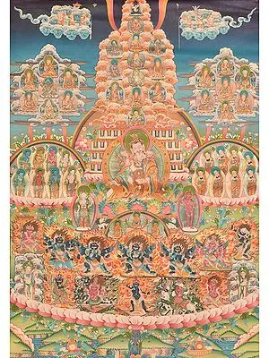 Superfine Museum Quality Thangka of Guru Padmasambhava's Lineage - Tibetan Buddhist