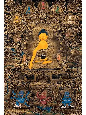 Tathagata Shakyamuni with Five Dhyani Buddhas Atop - Tibetan Buddhist