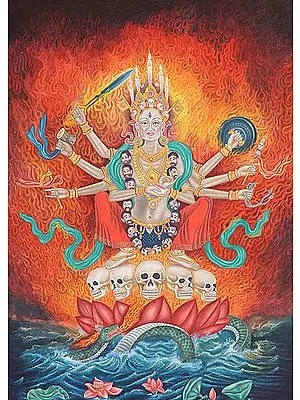 Tibetan Buddhist Goddess Chamunda of Nepal Making the Bindu Mudra