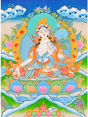 Tibetan Buddhist Goddess White Tara Thangka Painting