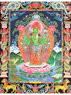 A Fine Portrait of Goddess Kuan Yin with Dragon and Garuda Border