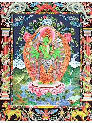 A Fine Portrait of Goddess Kuan Yin with Dragon and Garuda Border
